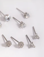 Rhodium Cubic Zirconia Pave Stud Earring 6-Pack