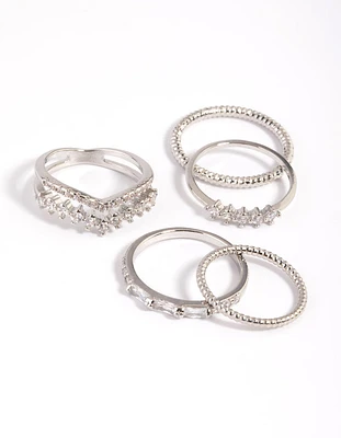 Rhodium Cubic Zirconia V Ring Stack Pack