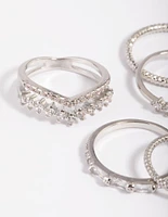 Rhodium Cubic Zirconia V Ring Stack Pack