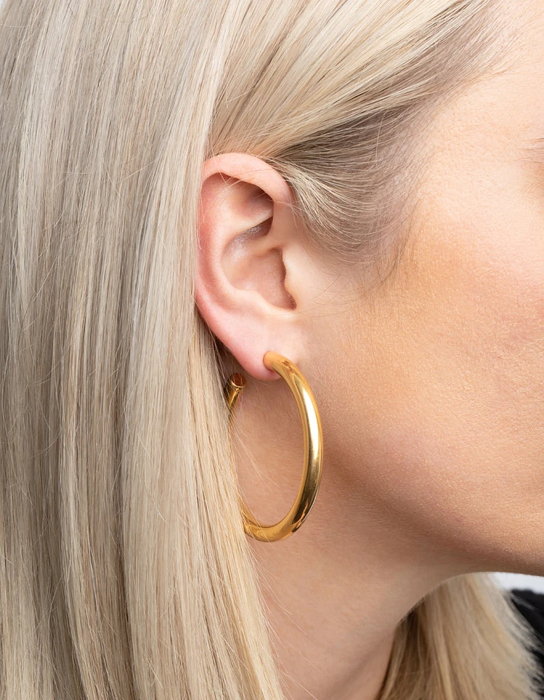 Waterproof Gold Plated Stainless Steel Large Chunky Hoop Earrings