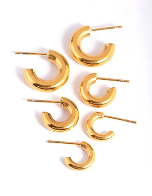 Waterproof Gold Plated Stainless Steel Mixed Hoop Earring Pack