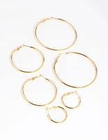 Waterproof Gold Plated Stainless Steel Thin Hoop Earring Pack