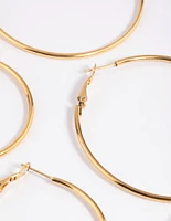 Waterproof Gold Plated Stainless Steel Thin Hoop Earring Pack