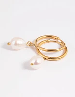 Gold Plated Stainless Steel Freshwater Pearl Thin Huggie Hoop Earrings