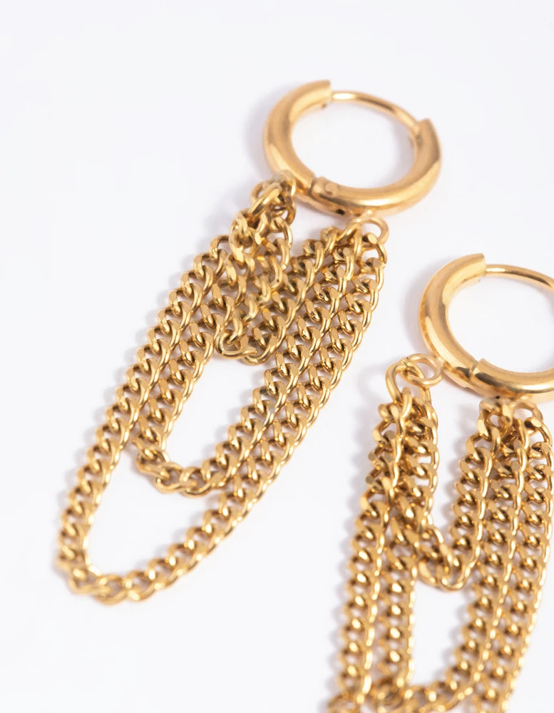 Waterproof Gold Plated Stainless Steel Chain Drop Earrings