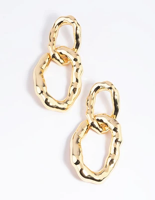 Gold Plated Molten Link Drop Earrings