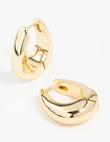 Gold Plated Chunky Oval Huggie Hoop Earrings