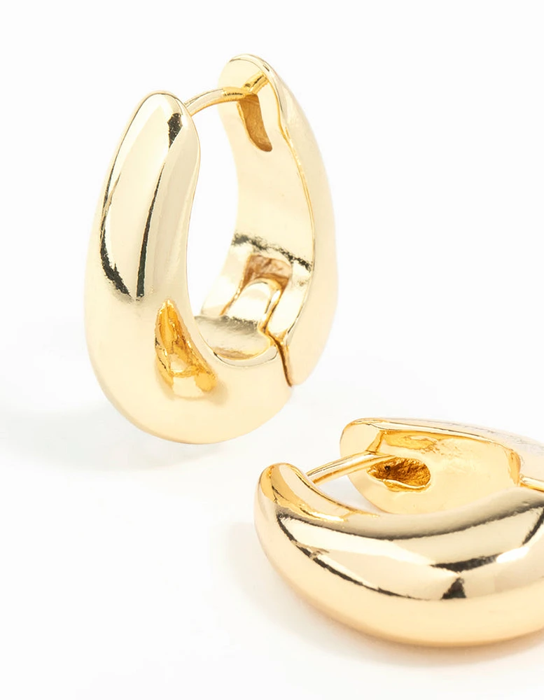 Gold Plated Chunky Oval Huggie Hoop Earrings