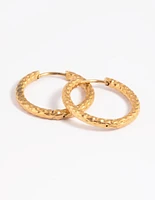 Gold Plated Stainless Steel Textured Huggie Hoop Earrings