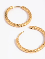 Gold Plated Stainless Steel Textured Huggie Hoop Earrings