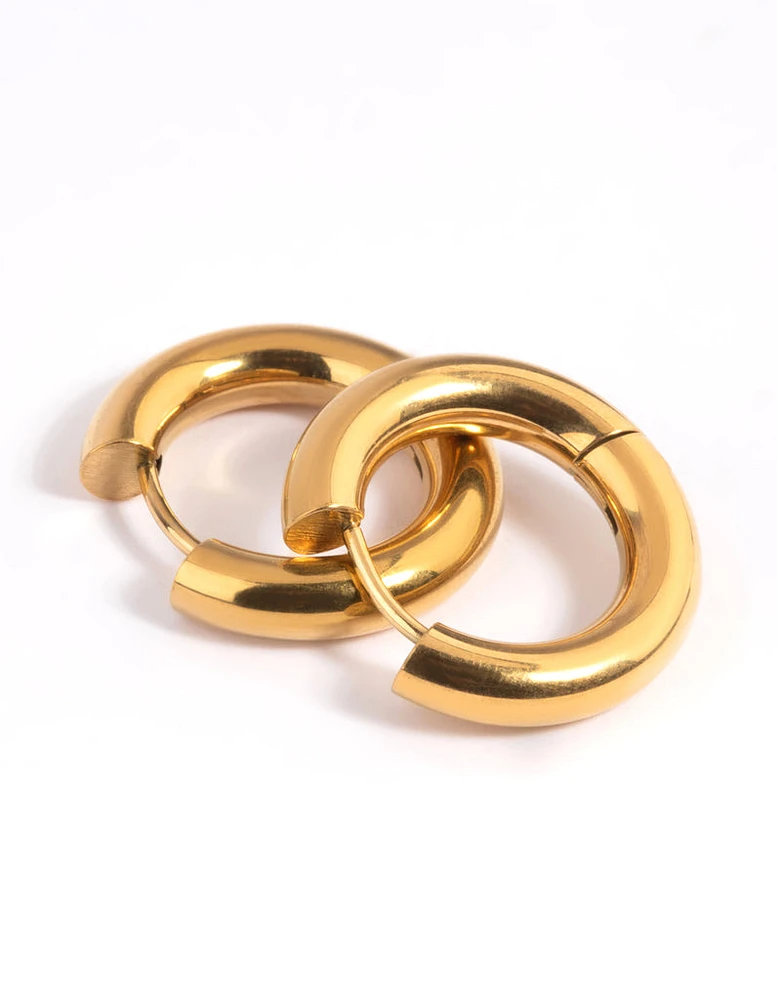 Waterproof Gold Plated Stainless Steel Thick Huggie Hoop Earrings