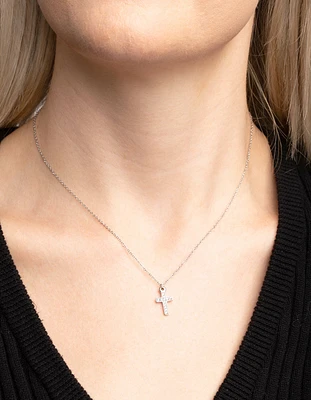 Waterproof Stainless Steel Cubic Zirconia Cross Necklace