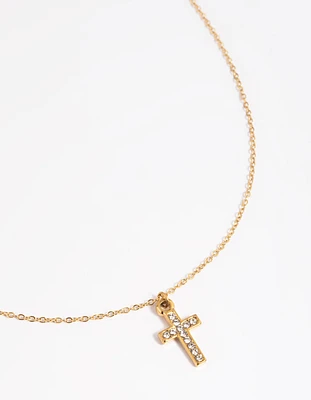 Waterproof Gold Plated Stainless Steel Cubic Zirconia Cross Necklace