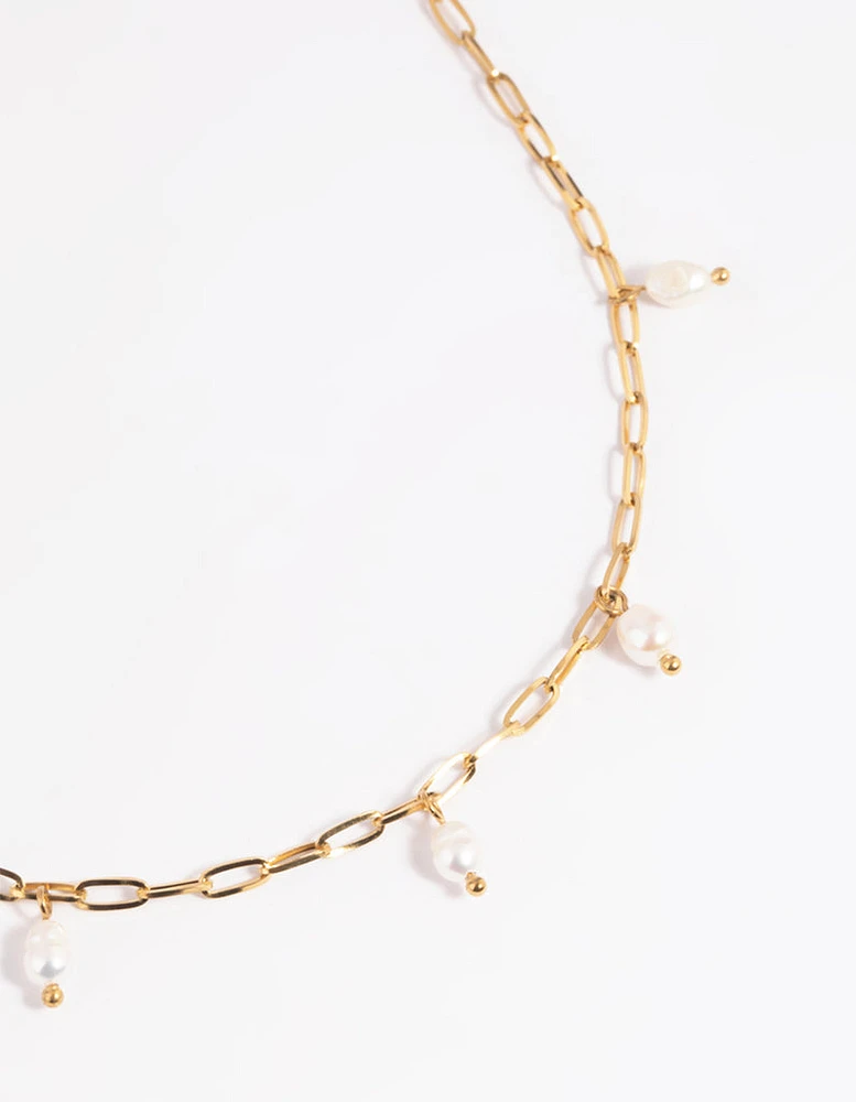 Gold Plated Surgical Steel Freshwater Pearl Chain Necklace