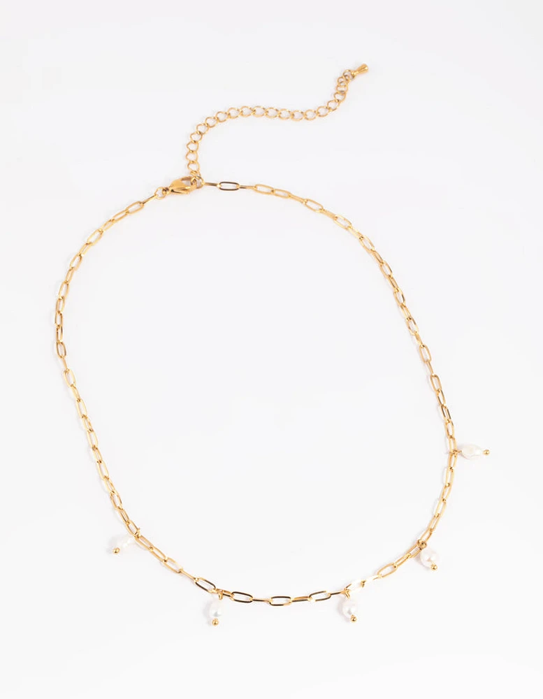 Gold Plated Surgical Steel Freshwater Pearl Chain Necklace