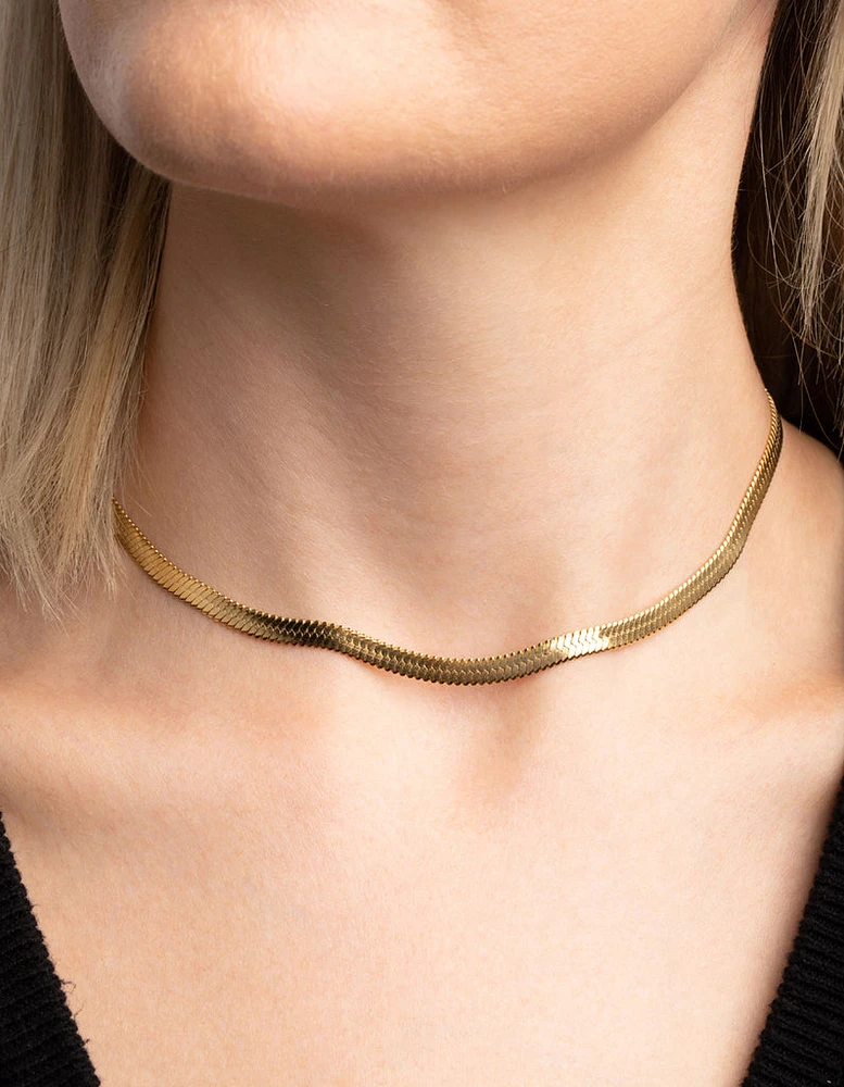 Waterproof Gold Plated Stainless Steel Herringbone Necklace