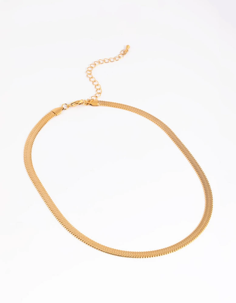 Waterproof Gold Plated Stainless Steel Herringbone Necklace