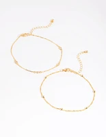 Gold Plated Cubic Zirconia Chain Anklet Set