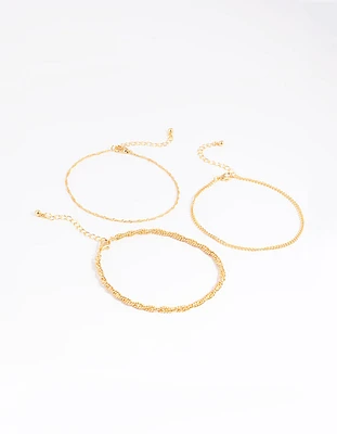 Gold Plated Twisted Chain Anklet Pack