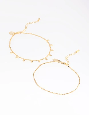 Gold Plated Oval Chain Anklet Set