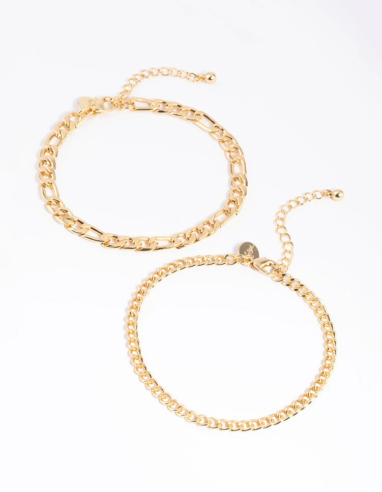 Gold Plated Mixed Chain Anklet Set