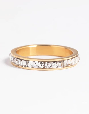 Waterproof Gold Plated Stainless Steel Cubic Zirconia Ring