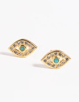 Gold Plated Sterling Silver Cubic Zirconia Evil Eye Stud Earrings