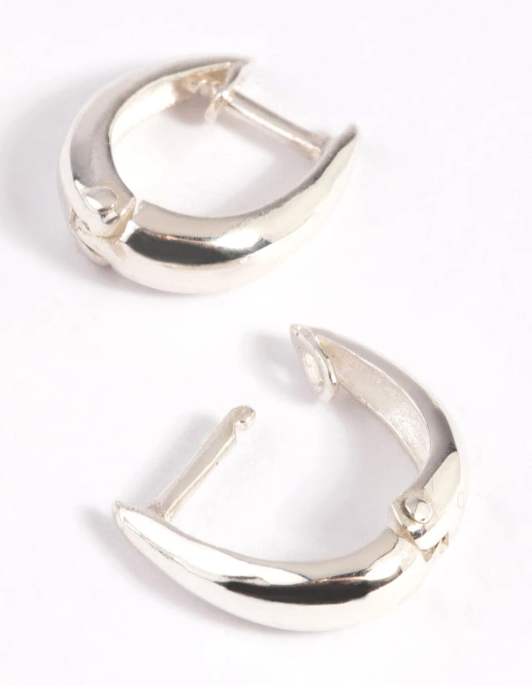 Sterling Silver Oval Hinge Huggie Hoop Earrings