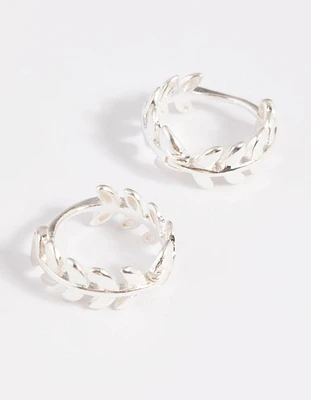 Sterling Silver Leaf Huggie Hoop Earrings