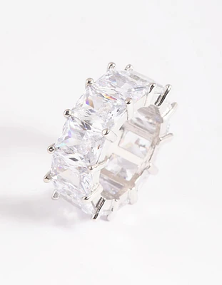 Rhodium Cubic Zirconia Baguette Statement Ring