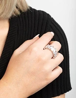 Rhodium Cubic Zirconia Baguette Statement Ring