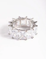 Rhodium Cubic Zirconia Baguette Statement Ring