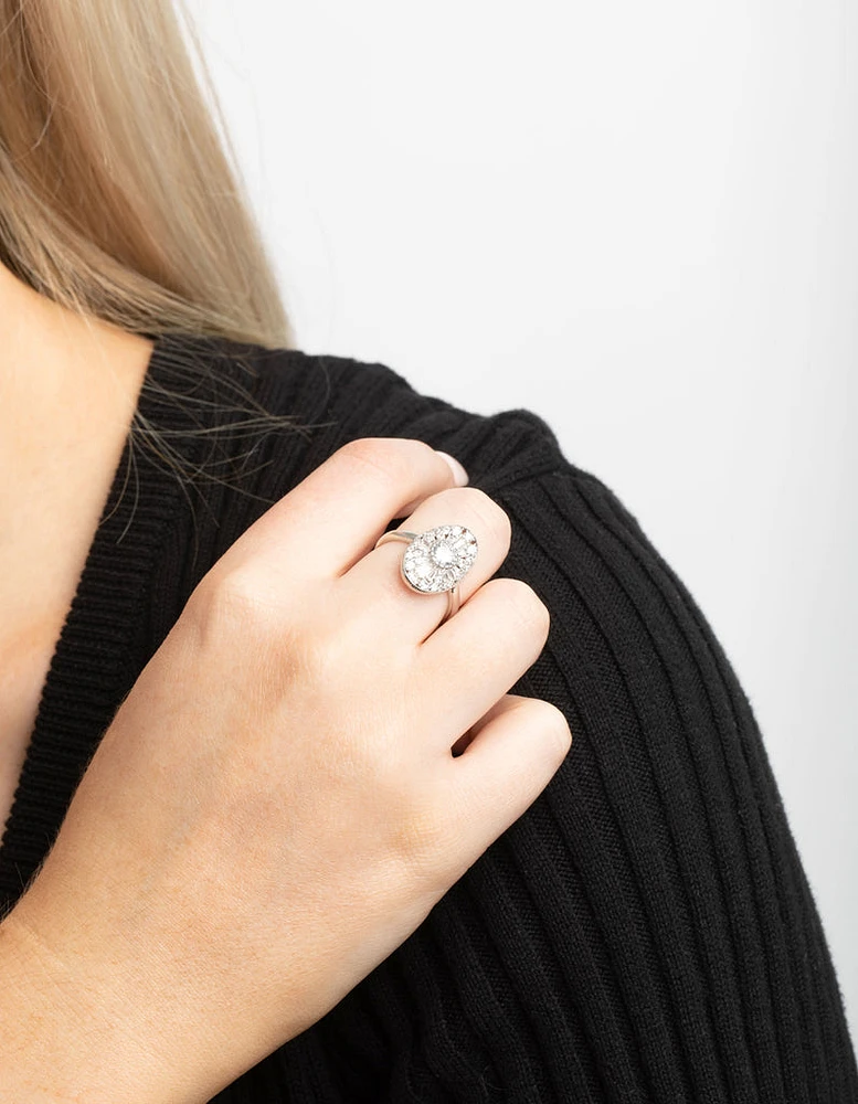 Silver Cubic Zirconia Oval Ring