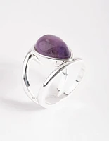 Silver Purple Pear Stone Band Ring