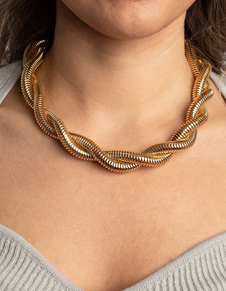 Gold Textured Twist Chain Necklace