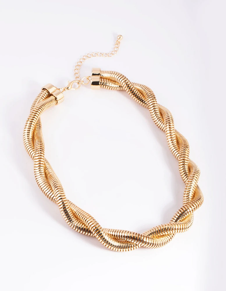 Gold Textured Twist Chain Necklace