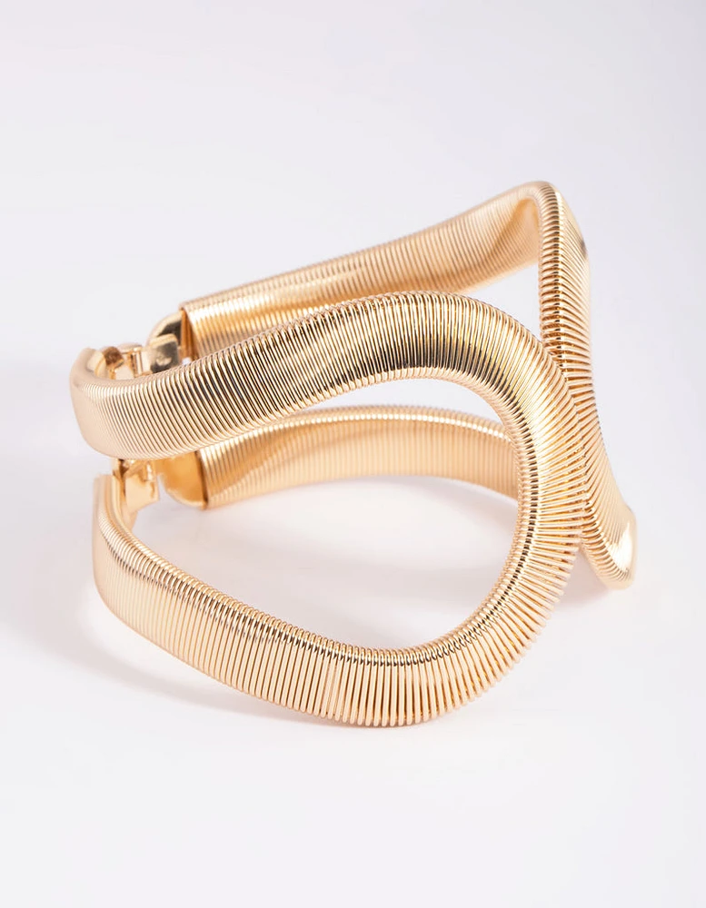 Gold Textured Oval Cuff Bangle