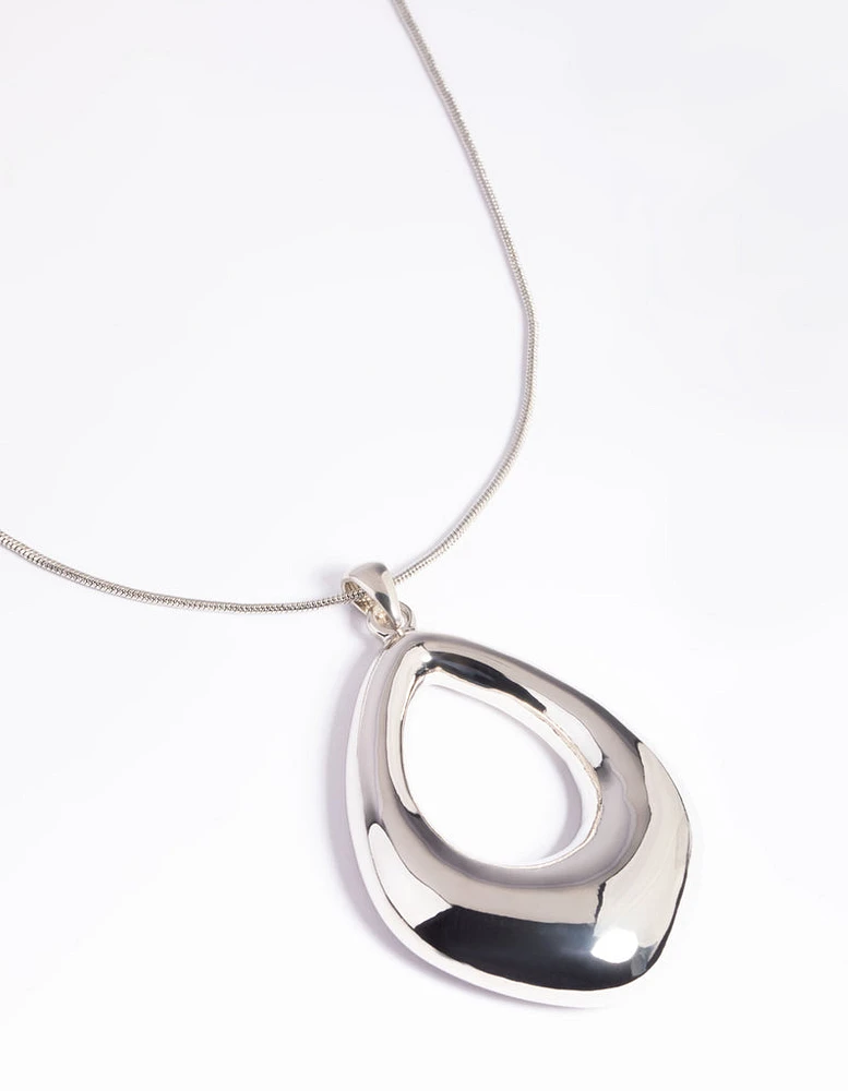 Silver Open Circle Long Necklace