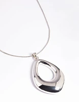 Rhodium Open Circle Long Necklace