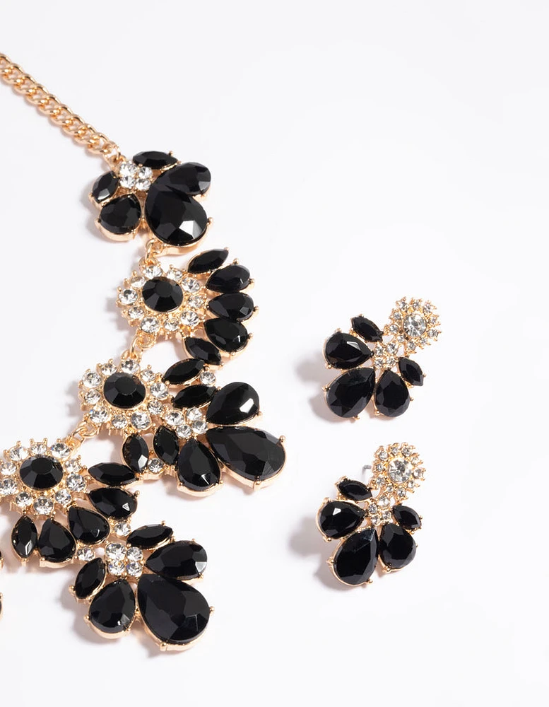 Black Mixed Stone Necklace & Earrings Set