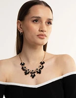 Black Mixed Stone Necklace & Earrings Set