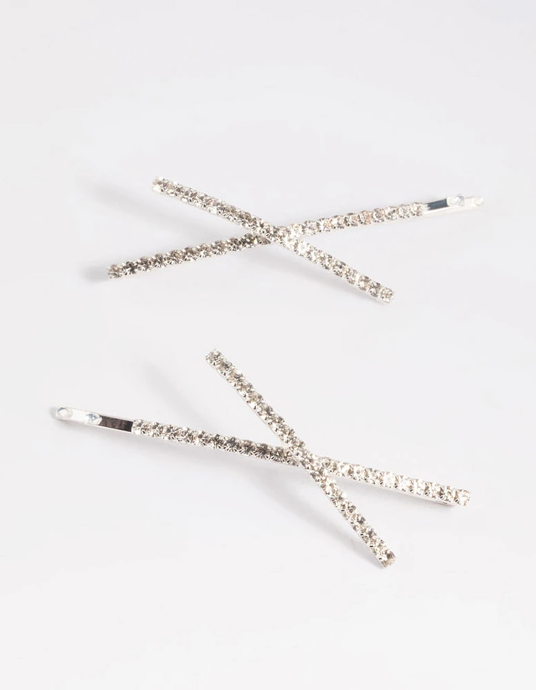 Silver Cross Diamante Hair Slide Pack