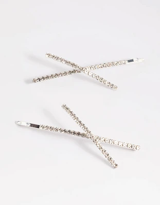 Silver Cross Diamante Hair Slide Pack