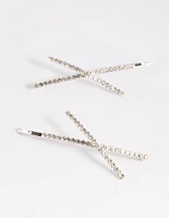 Silver Cross Diamante Hair Slide Pack