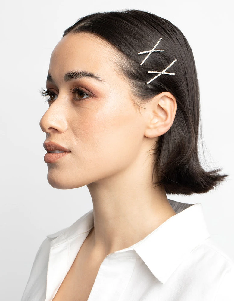 Silver Cross Diamante Hair Slide Pack