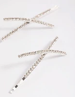 Silver Cross Diamante Hair Slide Pack