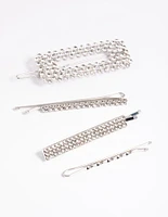 Silver Diamante Mixed Hair Slide 4-Pack