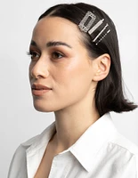 Silver Diamante Mixed Hair Slide 4-Pack