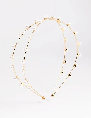 Gold Cross Over Pearl Headband