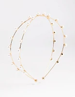 Gold Cross Over Pearl Headband